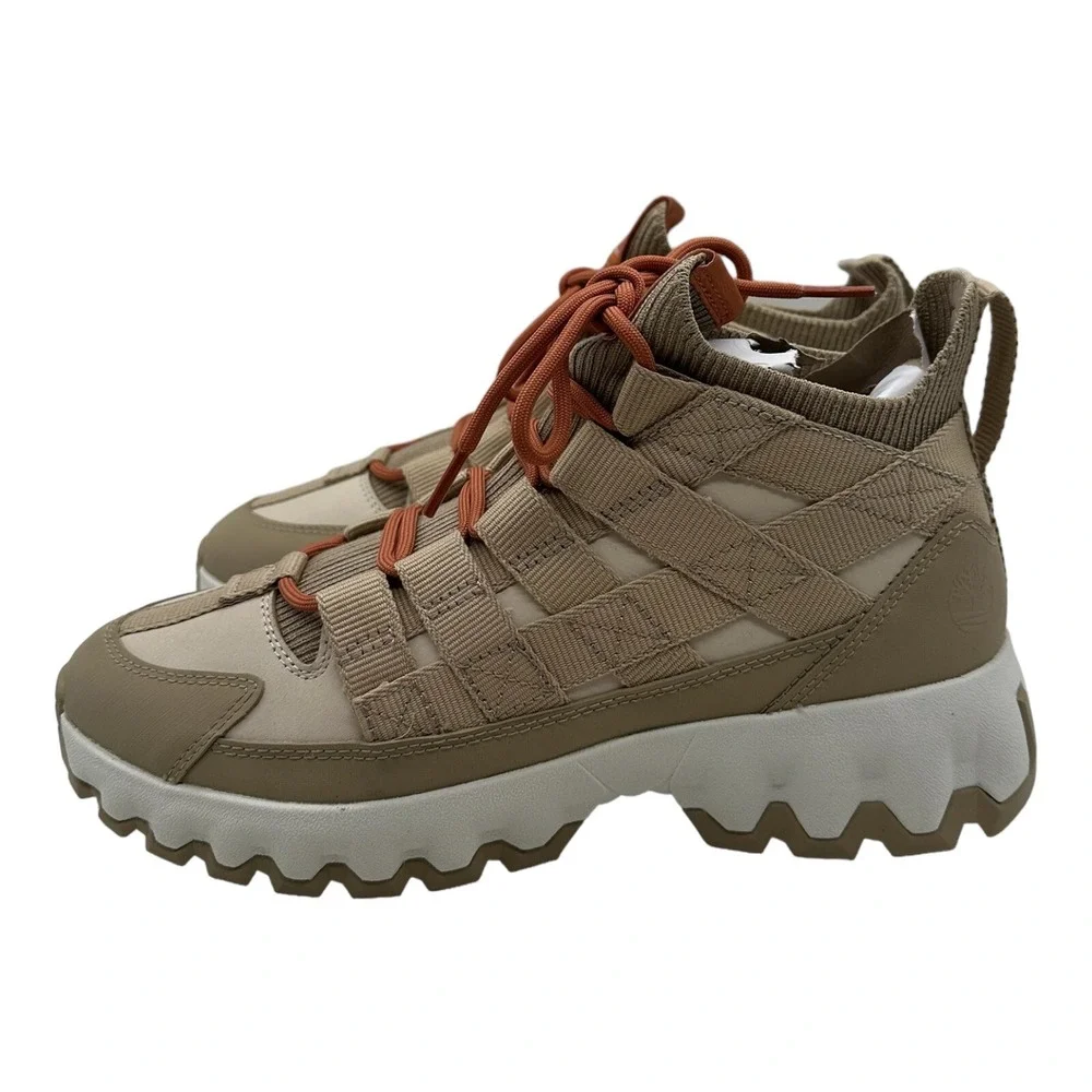 Men's Timberland TBL Edge EK+ Mid Hiking Boots Shoes White Beige Nubuck Size 8.5